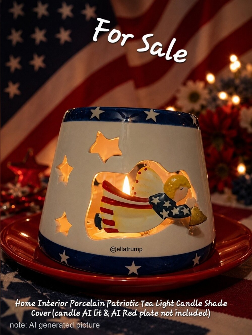 Home Interior Porcelain Patriotic Tea Light Candle Shade Cover